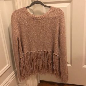 pink/cream sweater with fringe